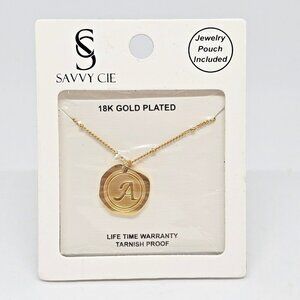 Savvy Cie 18K Gold Plated Initial Coin Necklace Letter "A”